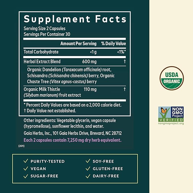 Gaia Herbs Period Cycle Support - Supports Hormone Balance &amp PMS Relief* - Herbal Supplement with Vitex Berry &amp Schisandra - Free from Gluten Dairy &amp Soy - 60 Vegan Capsules (60 Servings)