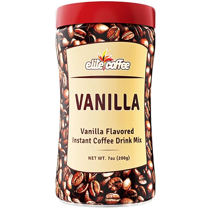Elite Instant Coffee Vanilla Flavored Drink Mix 7oz (3 Pack) Gluten Free Resealable Tin Bottle