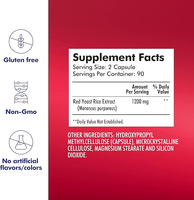 Santo Remedio Red Yeast Rice Supports Cardiovascular System Dietary Supplement 1200 mg per Serving 180 Capsules Non-GMO Gluten Free No Artificial Flavors