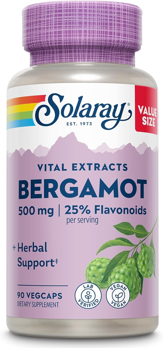 SOLARAY Bergamot 500 mg - Citrus Bergamot Supplement for an Active Lifestyle - Standardized to 25% Flavonoids - with Berberine HCl from Indian Barberry - Vegan 60-Day Guarantee 45 Serv 90 VegCaps