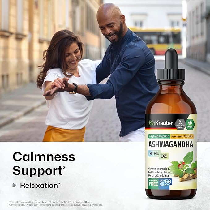 BIO KRAUTER® Ashwagandha Supplements - Liquid Drops Pure Vegan Ashwagandha for Women &amp Men 685 mg per Serving 4 Fl.Oz 56-Day Supply - Used for Mood Magic &amp Relaxation Support - Alcohol &amp S