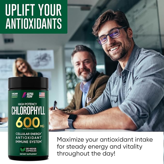 Chlorophyll Capsules 600 mg - Natural Chlorophyll Pills for Women &amp Men - Highly BioAvailable Chlorophyll Supplement for Energy Immunity Skin + Internal Deodorant