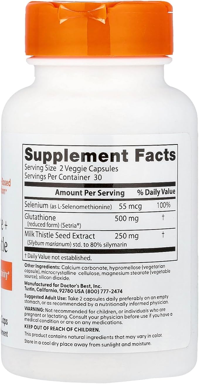 Doctor's Best Glutathione + Milk Thistle Supports Liver &amp Antioxidant Activity Non-GMO Gluten Free Soy Free Vegan 60 Veggie Caps