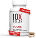 10X Health Focus Rhodiola Rosea - Brain Supplements for Memory and Focus - 60 Capsules Focus Supplement Memory Supplement for Brain Health with Ginkgo Biloba Huperzine A - Ginkgo Biloba Capsules