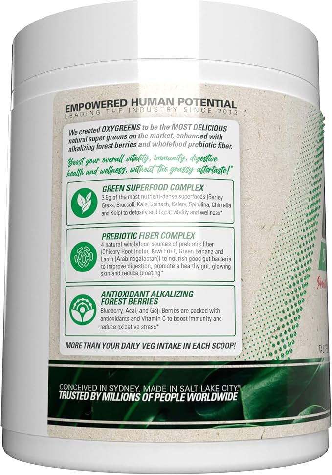 EHP Labs OxyGreens Super Greens Powder - Spirulina &amp Chlorella Superfood Green Juice Powder &amp Greens Supplements with Prebiotic Fibre Antioxidants &amp Immunity Support 30 Serves (Strawb.