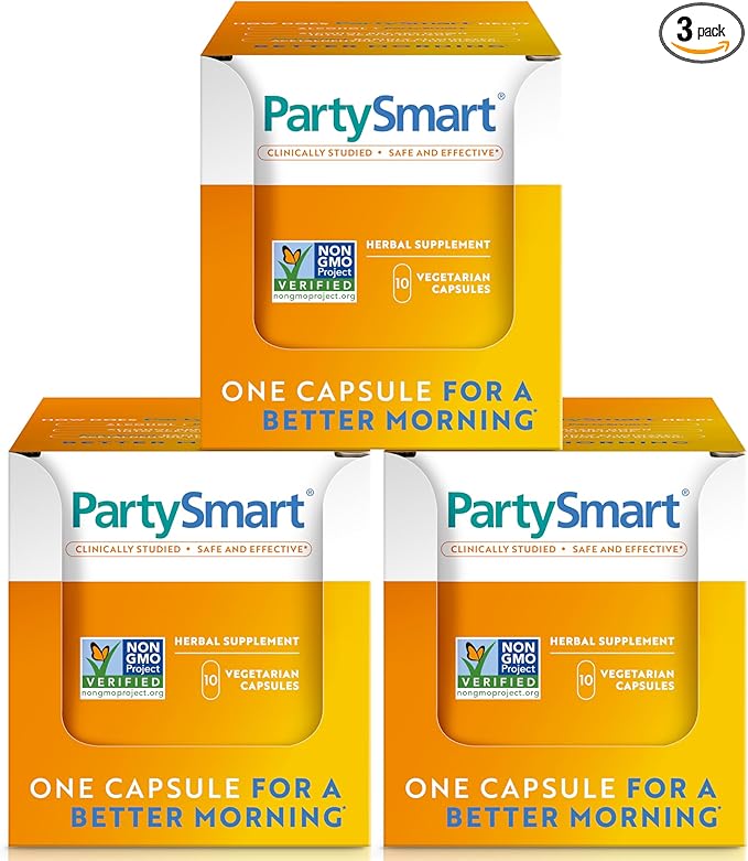 Himalaya PartySmart 10 Individual Capsules - Alcohol Breakdown Liver Support for a Better Morning After Drinking - Plant Based Vegan Non-GMO Gluten Free Clinically Studied (Pack of 3)