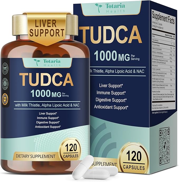 Totaria TUDCA 1000mg Liver Support Supplement with Milk Thistle NAC ALA 80% Silymarin 15-in-1 Extra Strength Bile Salts for Liver Cleanse Detox &amp Repair Gallbladder Non-GMO 120 Capsules
