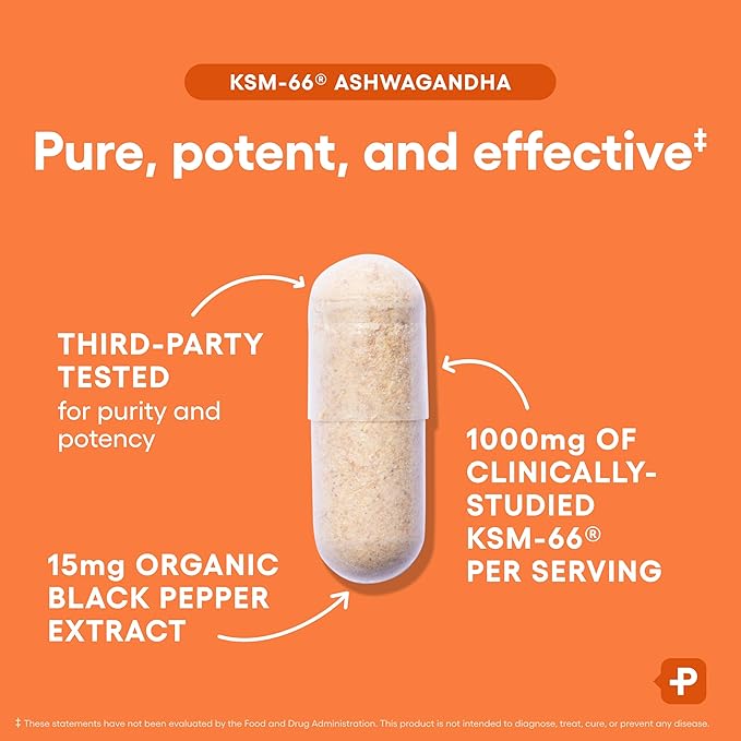 Physician's CHOICE KSM-66 Ashwagandha Root Powder Extract 1000mg - Organic - with Black Pepper for Maximum Absorption - 5% Withanolides - Stress Mood &amp Athletic Support - 60 Vegan Capsules