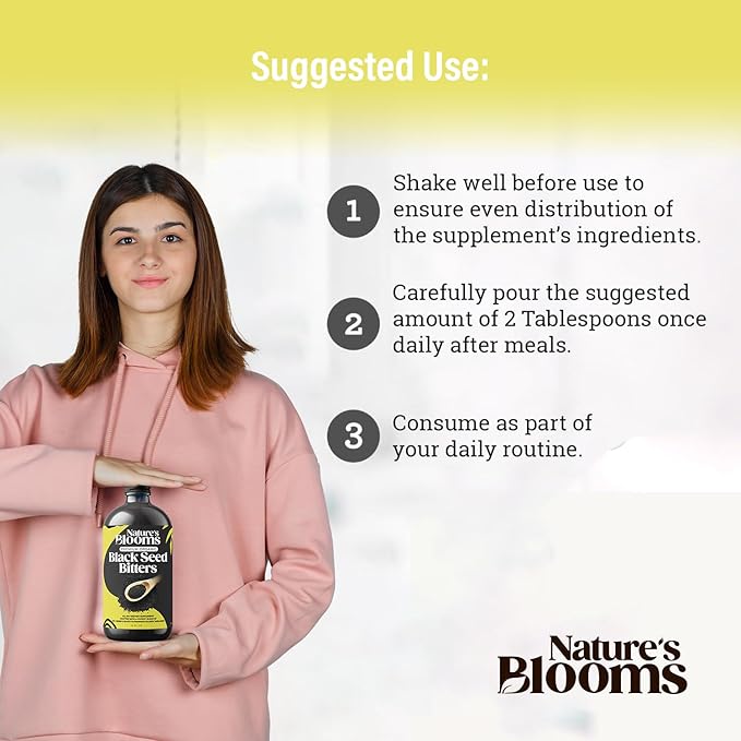 Nature's Blooms: Black Seed Bitters Natural Supplement for Health and Wellness|Super Antioxidant for Immune Support Joints Digestion Hair &amp Skin|16 oz