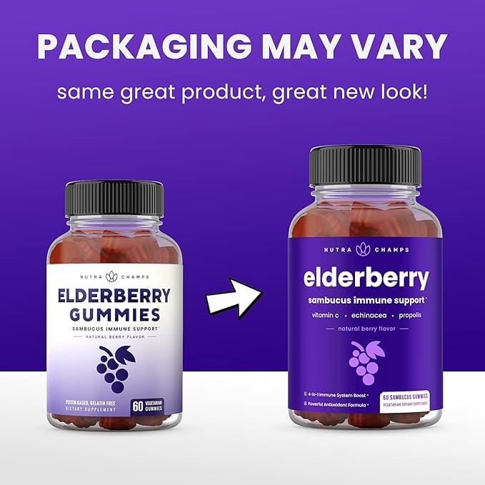 NutraChamps Elderberry Gummies Sambucus Elderberry Gummies for Adults &amp Kids Vitamin C Propolis &amp Echinacea Max Strength Immune Support Gummies Natural Berry Flavor 120 Gummies (Pack of