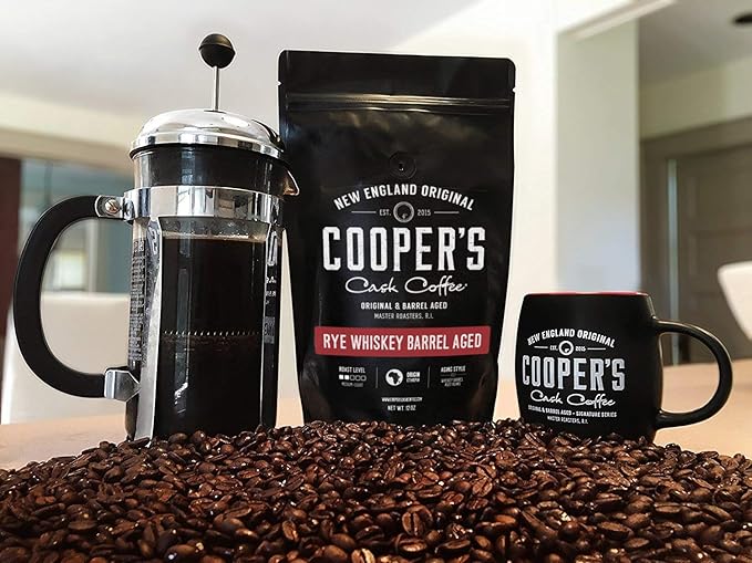 Rye Whiskey Barrel Aged Coffee - Single Origin Ethiopian Coffee Raw Beans Aged in Rye Whiskey Barrels - Ground 12oz and Bourbon Barrel Aged Coffee Set (Pack of 3) - Ground 4oz