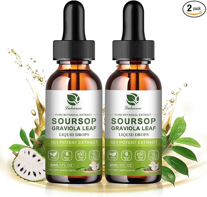 Lukaree Pure Soursop Leaves Extract 10X Concentrated Graviola Soursop Bitters Liquid Drop for Immune Digestive Energy Cold-Extracted with High Potency Alcohol-Free Vegan &amp Non-GMO