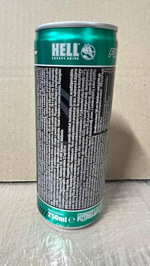 HELL FOCUS Energy Drink | 32 mg/100 ml Caffeine | Vitamins B3 B5 B6 B12 | No Preservatives | Environmentally Friendly Packaging | 24 x 250ml | Compatible with HELL Energy