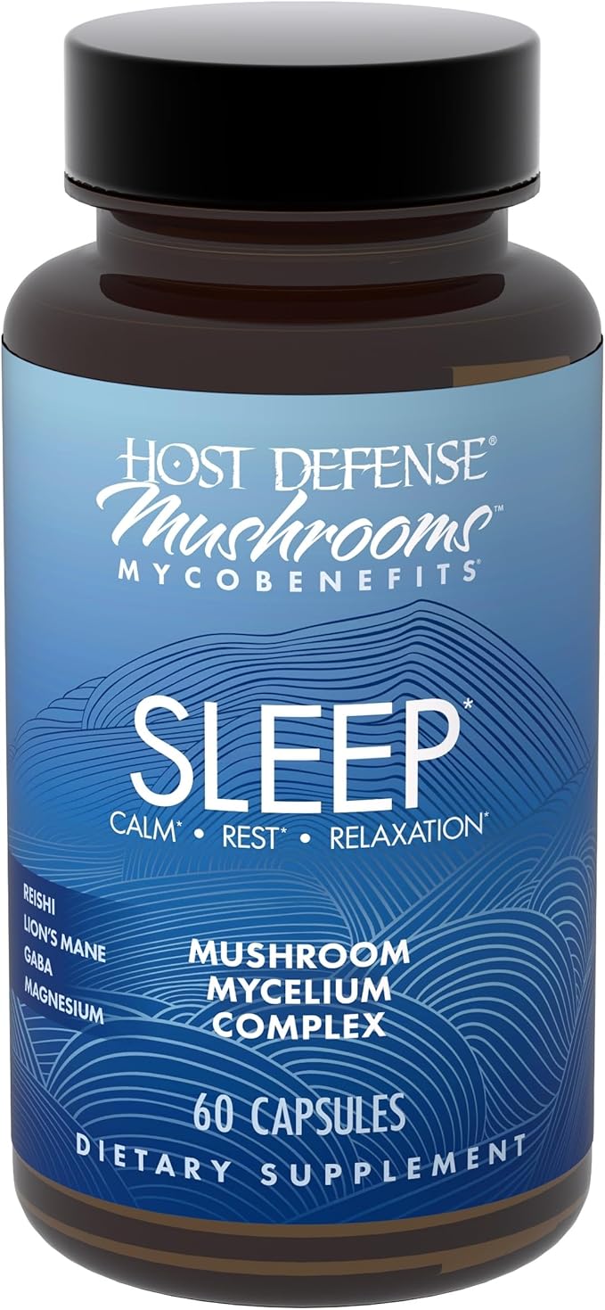 Host Defense MycoBenefits Sleep* Capsules - Rest Support for Healthy Sleep Quality - Calming Supplement with Magnesium Lion's Mane &amp GABA - Aids Balanced Rest Cycles - 60 Capsules (30 Servings)*