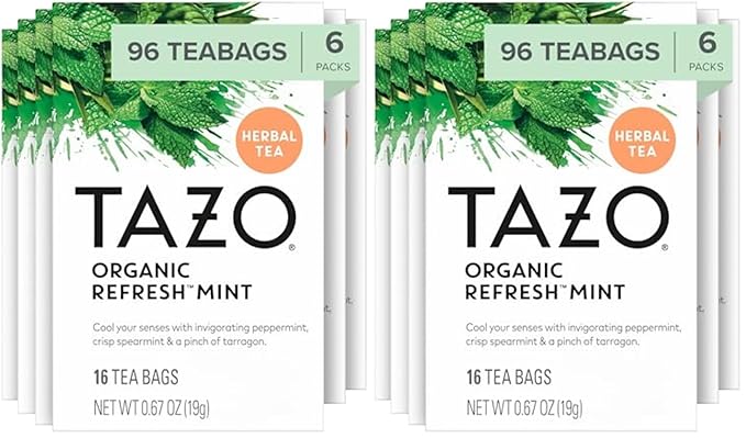 TAZO Refresh Mint Herbal Tea Bags with Peppermint and Spearmint Caffeine Free 96 Tea Bags (Pack of 2)