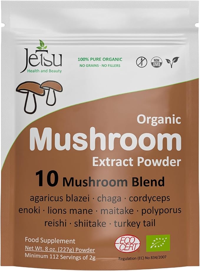 Mushroom Extract Powder - Powerful 10 Blend Organic Lions Mane Cordyceps Reishi Shiitake Turkey Tail Mushrooms Nootropic Brain Supplement for Energy Calm Focus &amp Immune System Booster