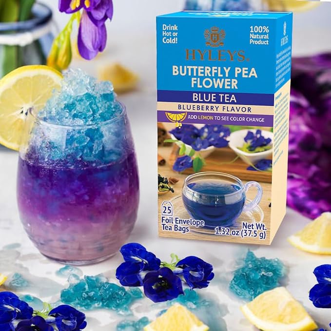 Hyleys Butterfly Pea Flower Tea – Blue Tea with Natural Blueberry Flavor – 25 Tea Bags – Green Tea Chamomile Cinnamon Lemongrass (12 Pack - 300 Tea Bags Total)