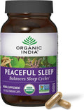ORGANIC INDIA Peaceful Sleep Herbal Supplement - Deep Sleep Aid for Adults Natural Herbal Aid Without Melatonin Supports Circadian Rhythm USDA Certified Organic Non-GMO - 90 Capsules