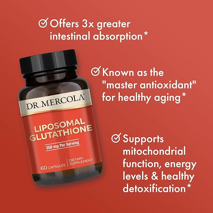Dr. Mercola Liposomal Glutathione - 350 mg per Serving - Supports Energy Production - High Absorption - Non-GMO Gluten-Free &amp Soy-Free - 60 Capsules (30 Servings)