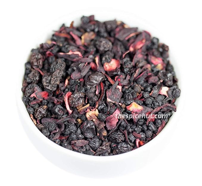 Berry Bliss Loose Leaf Herbal Tea - Elderberry Hibiscus Currant | Caffeine-Free Cold Care Tea &amp Immune Boost | bulk 8oz 80-100 cups | The Spice Hut First Sip of Tea