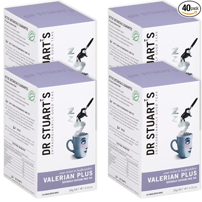 Dr Stuart's Organic Valerian Plus Tea 60 Teabags (15 Bags x Pack of 4) | Herbal Blend of Chamomile Valerian Root &amp Fennel | Bedtime Tea Helps in Restful Sleep &amp Relaxation | Naturally Caffein