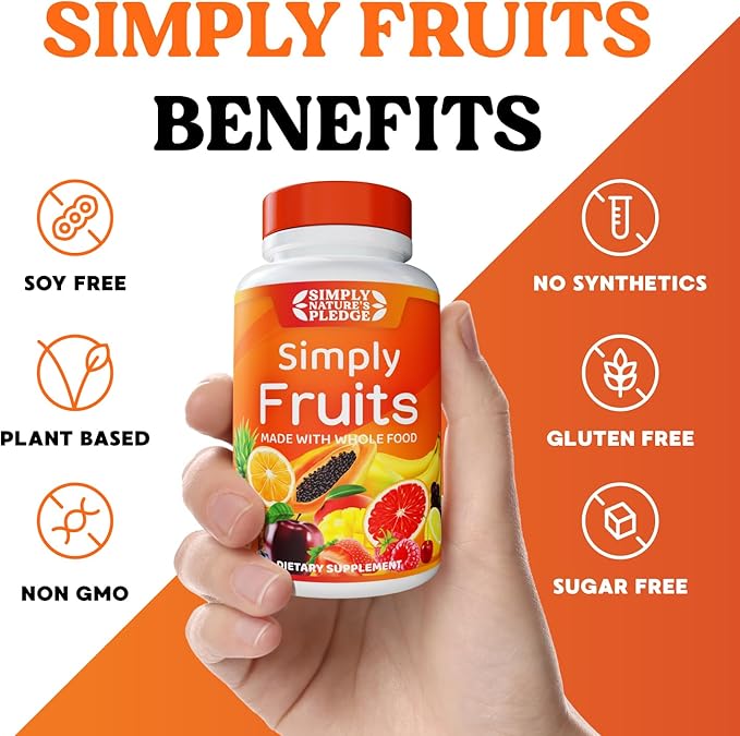 Simply Nature's Pledge - 90 Fruit Capsules - Made with Whole Food Superfoods Packed with 25 Different Fruits - 100% Soy Free
