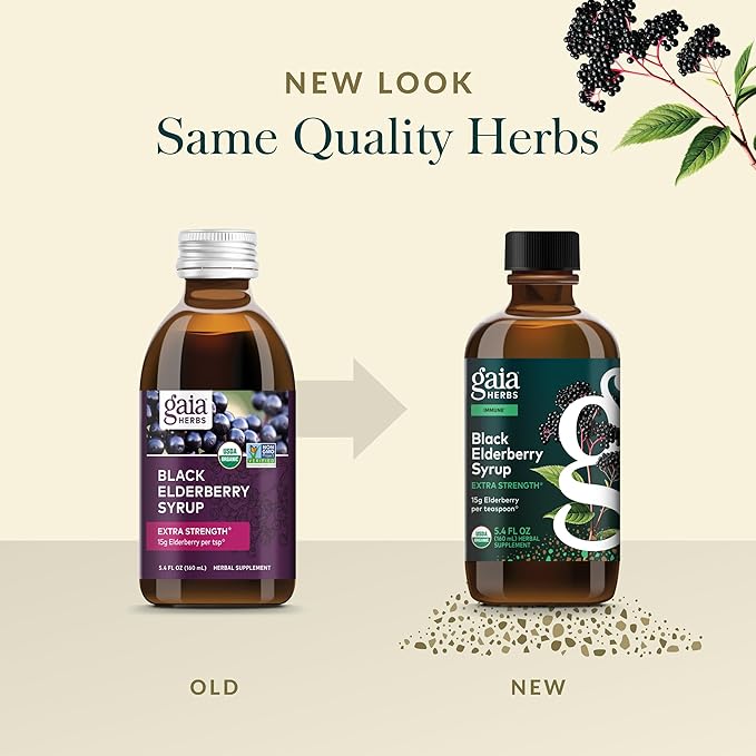 Gaia Herbs Black Elderberry Syrup - Made with Organic Black Elderberries (Sambucus nigra) for Immune System Support* - USDA Certified Organic Formula - 5.4 Fl Oz (About 32 to 128 Servings)