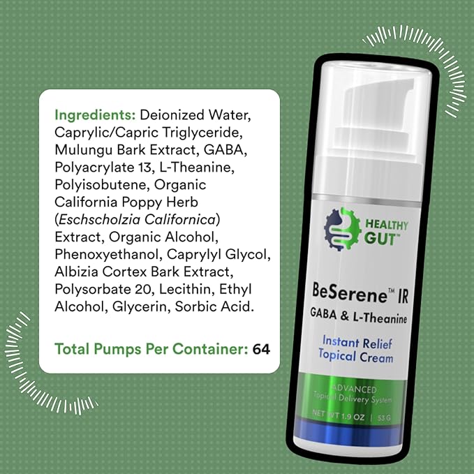 Healthy Gut BeSerene IR | GABA &amp L-Theanine | Instant Relief Topical Cream | 1.9 OZ
