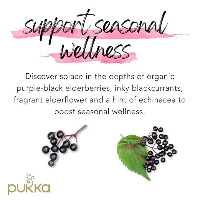 Pukka Organic Tea Bags Elderberry &amp Echinacea Herbal Tea Perfect for Wellness Support 20 Count (Pack of 3) 60 Tea Bags