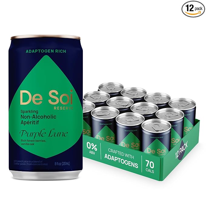 De Soi Purple Lune Mocktails NA Drinks 8 fl oz (12-pack) - Adaptogen Drink Sparkling Drink with Calming Botanicals Mocktail Drinks Gluten Free No Artificial Flavors