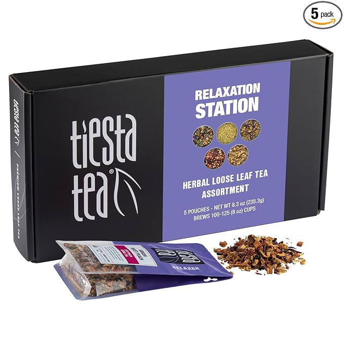 Tiesta Tea - Herbal Loose Leaf Tea Gift Box Set Medium to Non-Caffeinated Assorted Blends 5 Pouches of Hot &amp Iced Brews Variety Pack Chamomile Ginger Citrus and Lavender Herbal