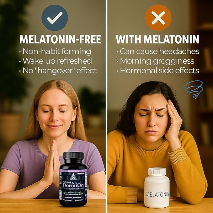 DormiOn™ Sleep + Restore + Stress Supplement Herbal Sleep Aid for Women &amp Men. No-Melatonin Non-Habit Forming. Clinically-Proven Ashwagandha GABA Valerian &amp Magnesium. Vegan &amp Non-Grog