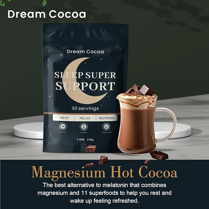 Magnesium Hot Cocoa – Melatonin-Free Natural Sleep Aid Hot Chocolate for Adults with Reishi Mushroom L-Theanine &amp Zinc Glycinate – Relaxation &amp Restful Sleep Support Mushroom Coffee 30 Servi