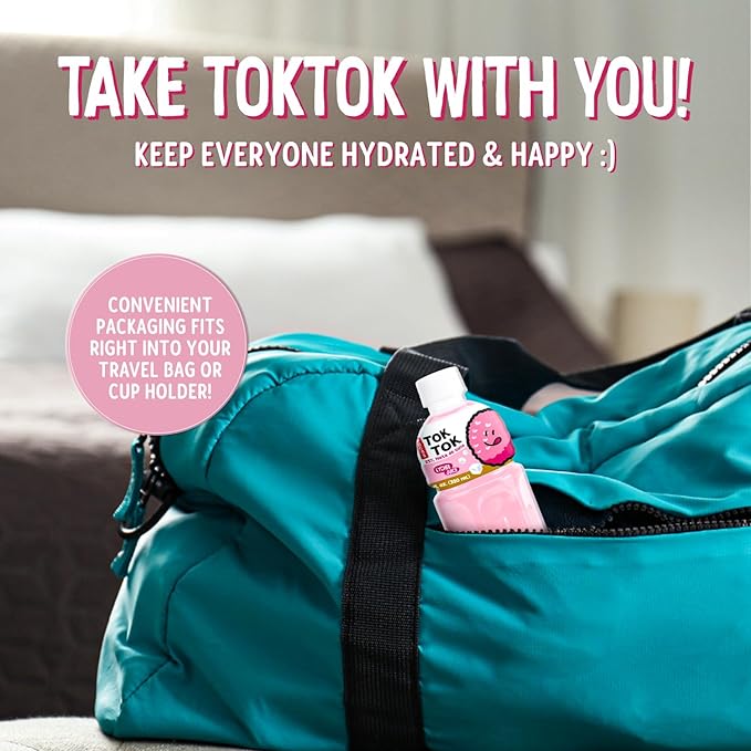 Pocas Toktok Lychee Juice 12-Pack – Made with Real Fruit &amp Chewy Nata De Coco 8 Oz Each