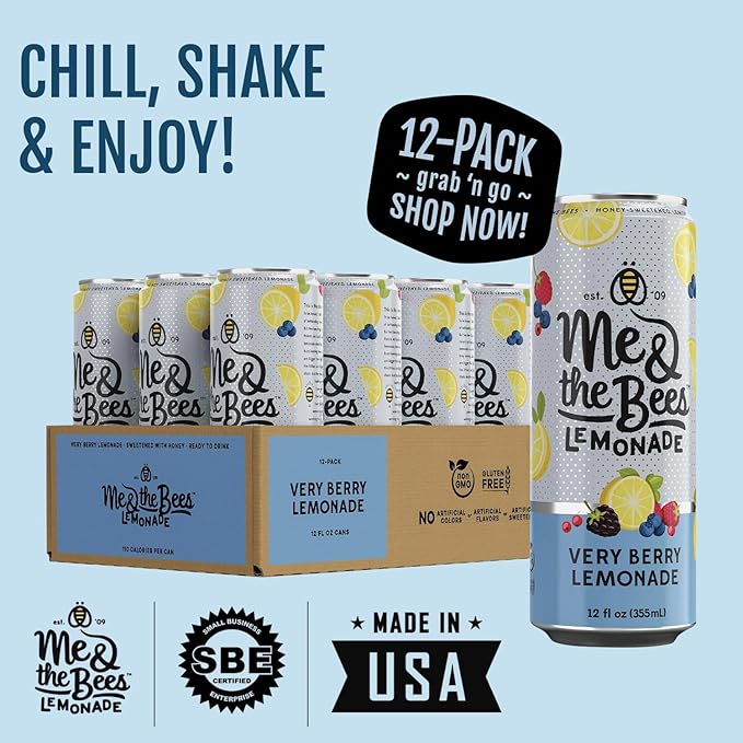 Me &amp the Bees Lemonade Very Berry Lemonade Refreshing All-Natural Drink No-Artificial Colors Perfect for Any Occasion (Pack of 12)