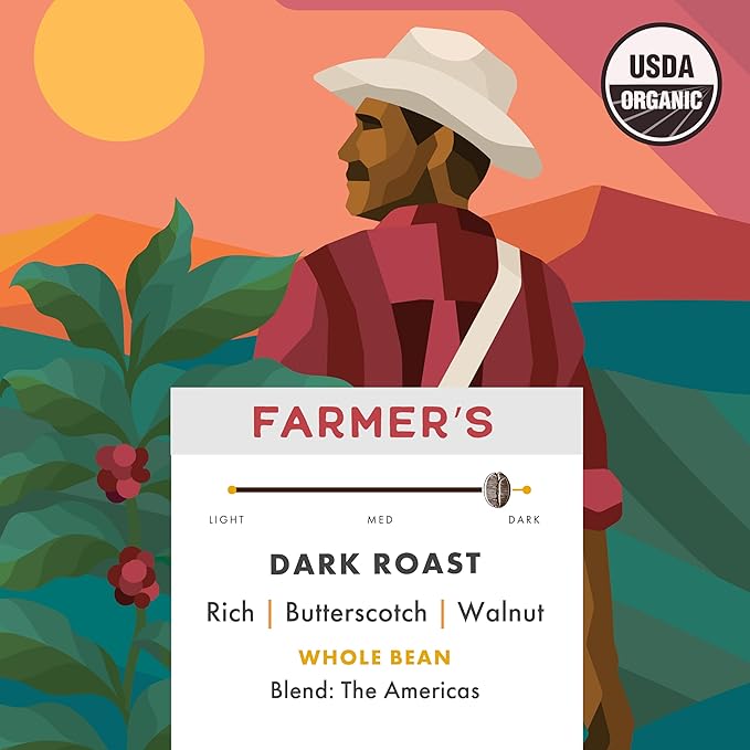 Pachamama Organic Coffee - Dark Roast Whole Bean Coffee Bundle - 2x10 oz bags - French Roast + Farmer's Blend - Farmer Owned &amp Regenerative