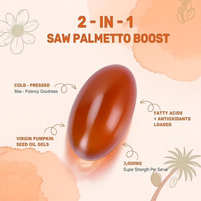 Pumpkin Seed Oil with Saw Palmetto Softgels 3000mg Per Serving 300/600 Softgels | Cold-Pressed with Essential Fatty Acids &amp Phytosterols | Supports Hair Urinary Bladder &amp Prostate Health |