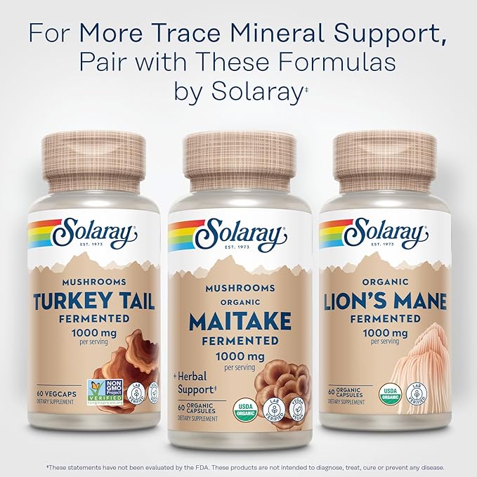 SOLARAY Organic Fermented Maitake Mushroom Supplement 1000mg - Herbal Adaptogens - Powerful Mushrooms for Health and Wellness Support - Vegan Gluten Free 60-Day Guarantee 30 Servings 60 VegCaps