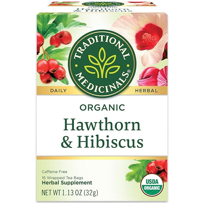Traditional Medicinals Organic Hawthorn &amp Hibiscus Herbal Tea Promotes Heart Health (Pack of 3) 48 Tea Bags Total