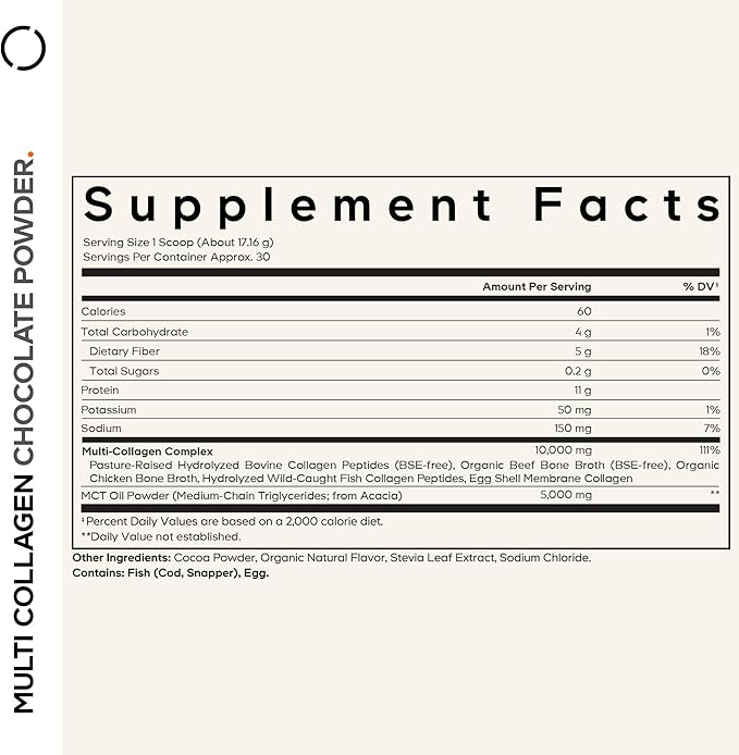 Codeage Multi Collagen Chocolate Protein Powder - Hydrolyzed Bovine Collagen Peptides 5 Collagen Types &amp MCT Oil - Collagen Creamer Chocolate Collagen Peptides - Protein Shakes - Non-GMO - 18.17