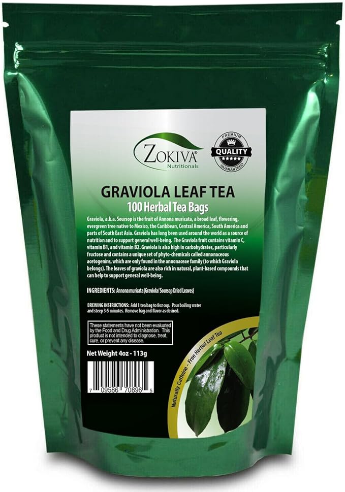 Graviola Tea 100 Bags Soursop - Organic Annona Muricata - Guanabana Herbal Tea - 100% Pure Soursop Leaf for - Caffeine-Free Premium Quality Graviola Tea Bags
