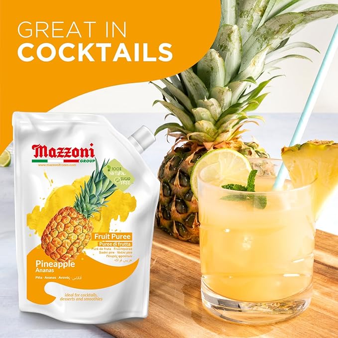 Mazzoni - Pineapple Juice Puree 100% Pure Pineapple Juice Mix Just Fruit No Sugar Added Mixer for Cocktails Drinks Smoothies Make Healthy Pina Coladas Convenient Pouch Made in Italy 2.2 lbs