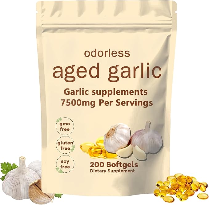 Primus Aged Garlic Extract Supplement - 7500mg Odorless Organic Garlic for Heart &amp Immune Support Non-GMO 200 Count Vegetarian Softgels