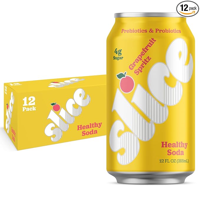 Slice Healthy Soda Grapefruit Spritz Prebiotic &amp Probiotic Soda Pop 5g Fiber 35 calories 12 fl oz 12 Pack