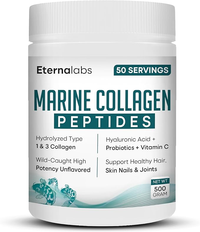Collagen Peptides Powder for Women &amp Men 500g | Hydrolyzed Collagen Type I &amp III with Hyaluronic Acid &amp Vitamin C Supports Hair Skin Nails Bones &amp Joints | Gluten-Free | Unflavored