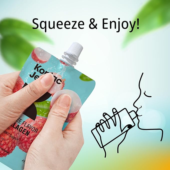 Hethstia Konjac Jelly 10 Pouches Drinkable Lychee Konjac Jelly with Collagen Peptides Low Calorie Litchi Jello Vitamin C Light Snacks Sugar Free Keto Gluten-Free Healthy Food Gifts