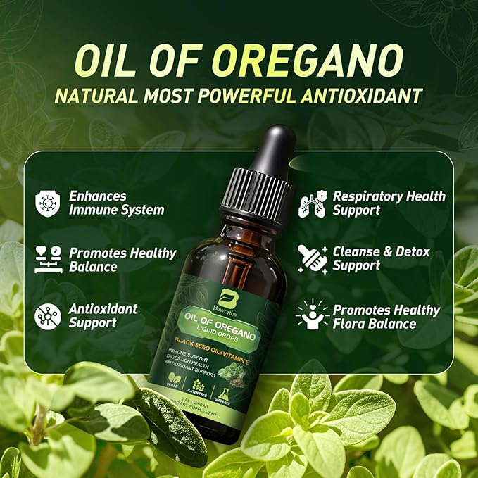 B BEWOTHS 2PACK Oregano Oil Drops Oil of Oregano with Black Seed Oil Vitamin E Carvacrol Oregano Liquid Herbal Blend for Immune Antioxidant Digestive Gut Cleanser Kidney Health Support - 4 Fl Oz