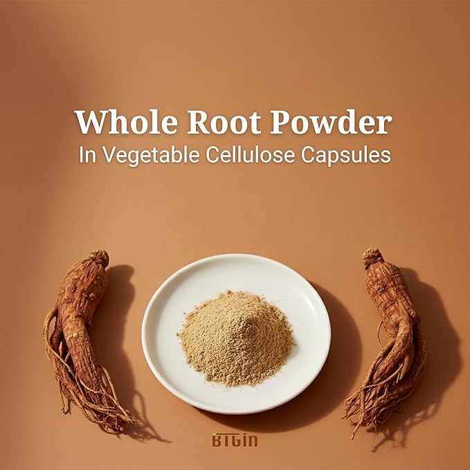 The Root Original Korean Red Panax Ginseng Supplement - 100% Whole Fine Root Powder with Natural Fiber &amp Minerals - Caffeine Free Stamina Wellness &amp Immunity Support - 60 Capsules