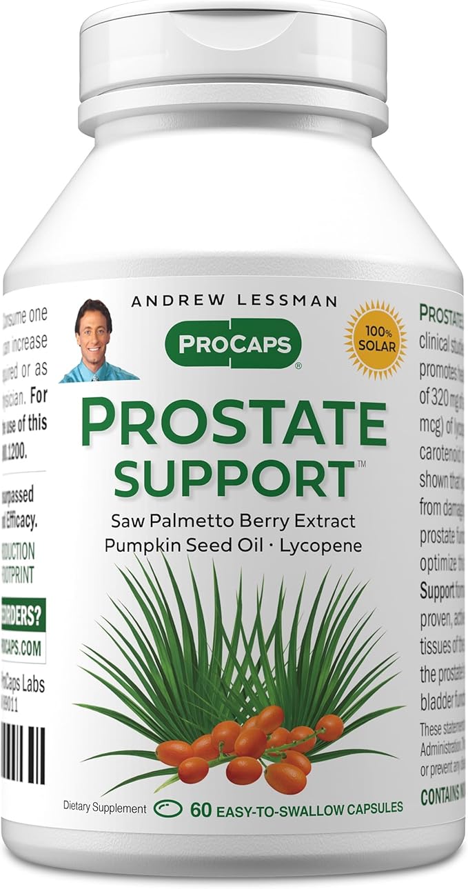 ANDREW LESSMAN Prostate Support Supplement for Men's Health 60 Softgels No Additives - Saw Palmetto for Men Pumpkin Seed Oil Lycopene Omega-3 for Prostate Health Urinary Bladder Function