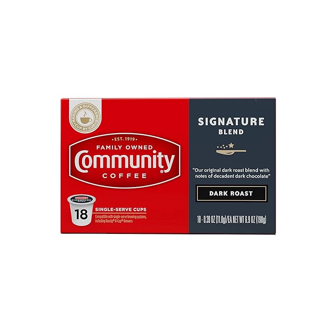 Community Coffee Signature Blend Dark Roast Single Serve K-Cup Compatible Coffee Pods Box of 18 Pods (Pack of 12)